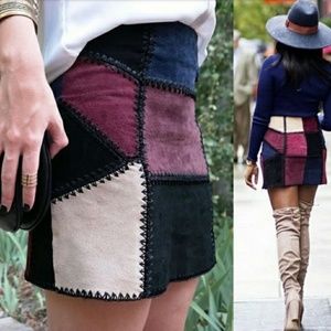 Zara Suede Patchwork Mini Skirt Tan Blue Maroon size X-Small